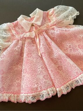 Vintage Unknown Pink and White Lace Girls' Dress